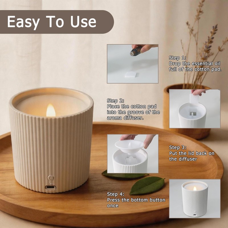 NO-Battery LED Candle Waterless Diffuser and 3D Wick and Realistic