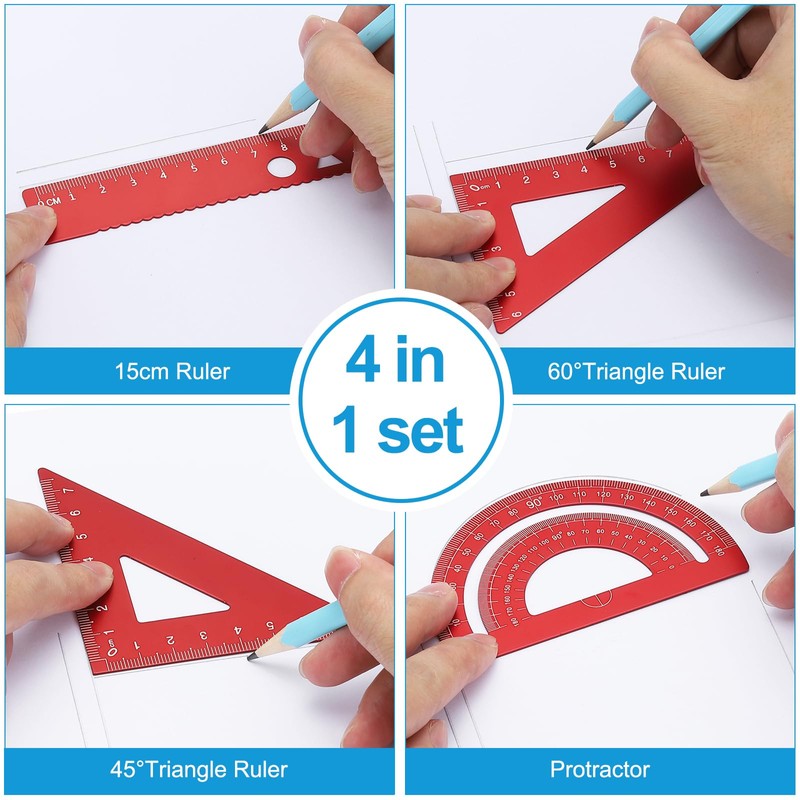 PATIKIL Triangular Protractor Ruler Set of 4 Aluminum Alloy Ruler