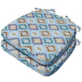 AAAAAcessories D-Shaped Chair Cushions, 2" Thick Dining Chair Pads with Ties and Removable, Machine-Washable Cover, 17" x 16", Set of 2, Geometric Blue