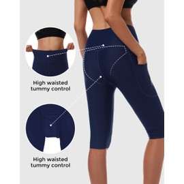 Cagola Womens Swim Capris Swim Pants Knee Length Long Swim Shorts UPF50+ Capri Swimsuits High Waisted Tummy Control Quick Dry Navy Blue Medium