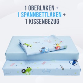 GOYSILA Montessori Bed Linen 70 x 140 cm, 1 Fitted Sheet with Elasticated Corners, 1 Top Sheet, 1 Pillowcase, 100% Cotton, Oeko Tex