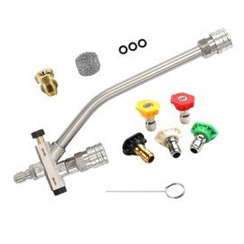 Jimerf Foam Cannon Dual Connector Accessory, Pressure Washer Double Tip Attachment for Foam Cannon with 5 Spray Nozzle, 1/4 "Quick Connect, 1.1 mm Orifice and Foam Maker