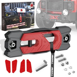 AMBULL Winch Fairlead with Tow Hook, Aluminum Hawse Fairlead with Grade 80 Forged Steel Winch Hook, 33000lb Break Strength Winch Fairlead Hook Set for Off-Road Vehicle Recovery, BlackRed