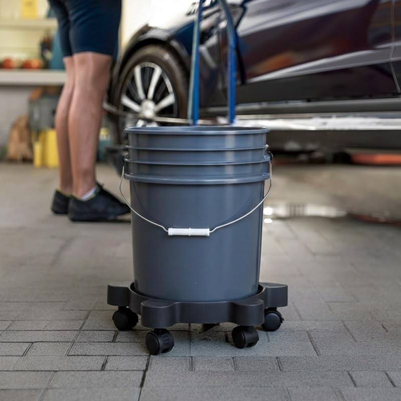 5 Gallon Black Plastic Bucket Dolly with 6 Swivel Casters