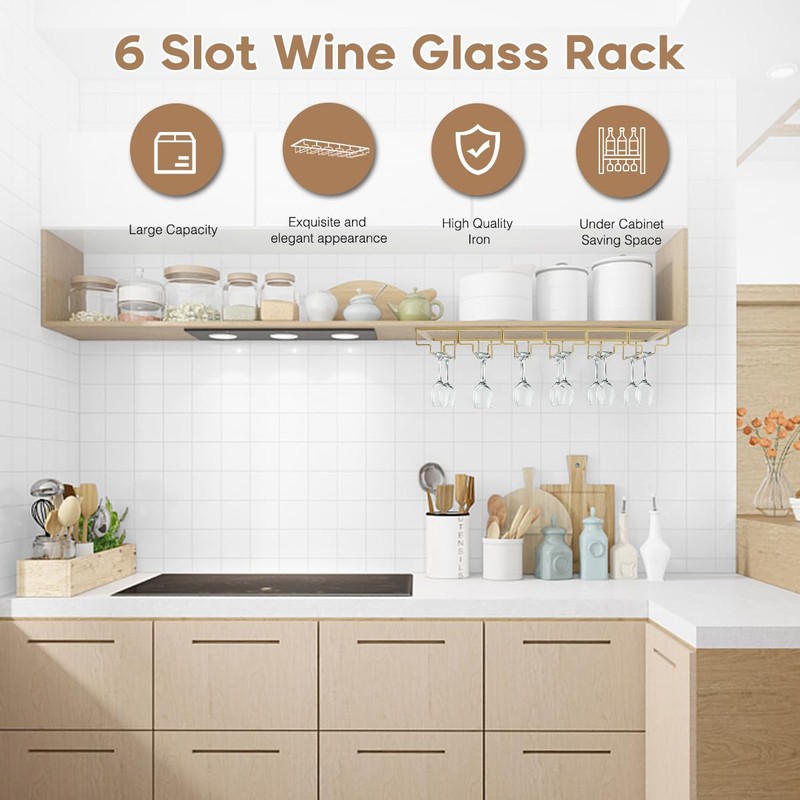 Xverycan Wine Glass Rack Under Cabinet, 6 Row Extreme Large