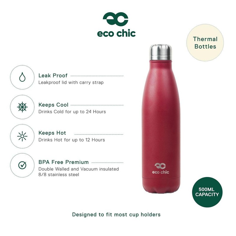 Eco Chic Reusable Thermal Bottle Stainless Steel Leakproof Insulated Water