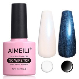 AIMEILI Gel Nail Polish Pearl Top Coat 2 In 1 Pearlescent Glitter Gel Nail Polish Glossy Shiny No Wipe Gel Top Coat for Nail Art Home DIY Manicure