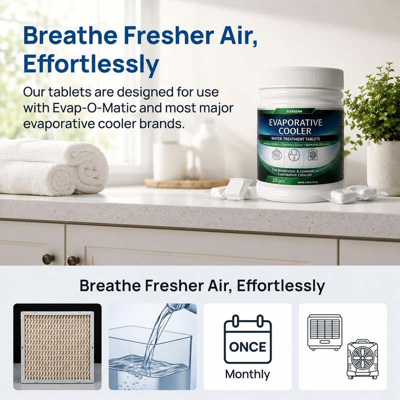 TONBEEN Swamp Cooler Water Stain Cleaning Tablets for Evaporative Coolers