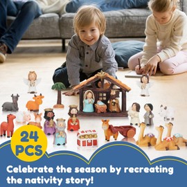 Nativity Advent Calendar 2025 Kids - Nativity Scene Story Gifts for Toddlers 24 Days Xmas Count Down Box, Christian Religious Christmas Countdown Calendar Surprises Gifts for Children (Figurine Set)