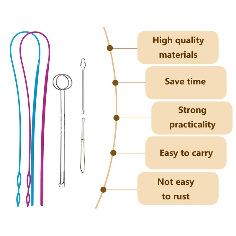 Emezddo Pack of 6 pull-through needles, metal needle threader tweezers,