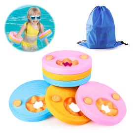 Swimming Discs for Children, 6 Pieces, Swimming Float Discs with Storage Bag, Arm Swimming Plate, EVA Round Dolphin Swimming Discs, Suitable for Girls Boys Aged 3-6 Years to Learn to Swim