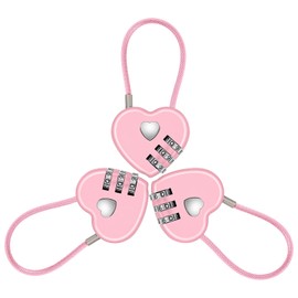 3Pcs 3 Digit Combination Lock for Locker, Pink Heart Lock with Steel Wire Rope, Mini Luggage Locks Cute Combo Locks for Backpack Luggage Lockers Jewelry Boxes