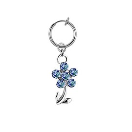Fake Clip Test Clip Flower Silver Belly Navel Ring Diameter 13 mm, Stainless Steel, Blue