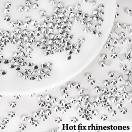 YHMQ DU Hotfix Rhinestones Flat Back Glass Round Crystals Gemstones for Crafts Clothes Shoes Bags DIY Decoration Silver (SS16/4MM/2880pcs)