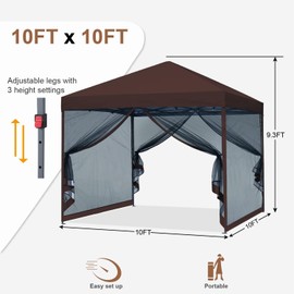 MASTERCANOPY Pop-Up Quick Outdoor Canopy with Netting Screen Walls (10x10, Coffee)