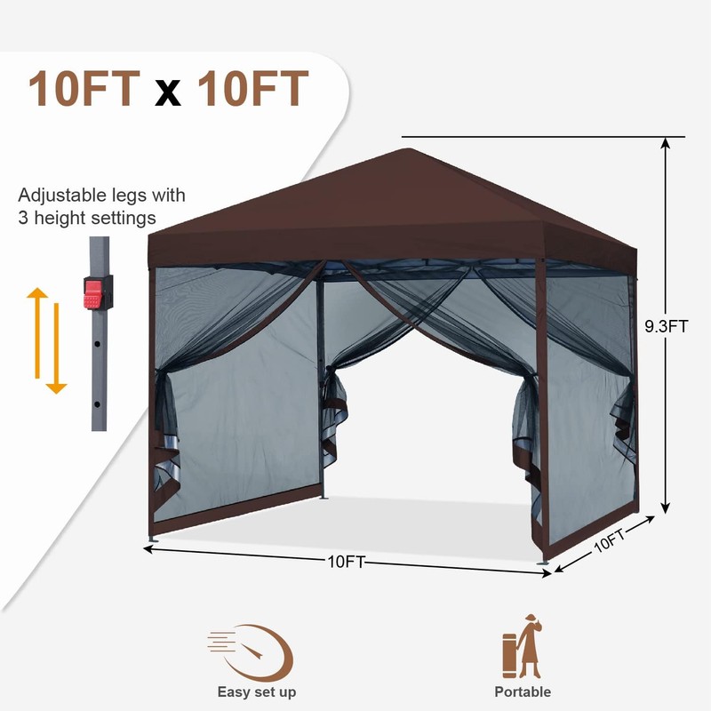 MASTERCANOPY Pop-Up Quick Outdoor Canopy with Netting Screen Walls (10x10,