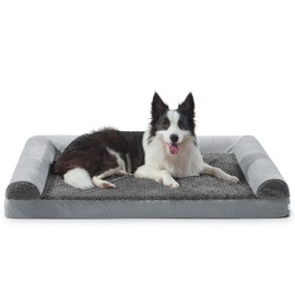 JOEJOY Orthopedic Dog Bed for Large Dogs, Large Dog Couch Bed, U Shape Memory Foam Dog Bed with Removable Washable Cover, Waterproof Lining, Comfy Bolster, 35" x 25" x 6.5", Grey