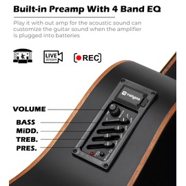 Vangoa Left Handed Acoustic Electric Guitar Kit for Adult Beginner Full Size Cutaway Lefty Acoustic Guitar Bundle Set with Built-in 4 Band EQ Bag Tuner Cable Strap Capo String, Matte Black