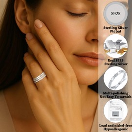 WEDDINEN S925 Sterling Silver Rings for Women,Dainty Stackable Thumb rings for Women Non Tarnish,Silver Band Waterproof Ring Stack, Anillos Para Mujer Womens Rings size 8