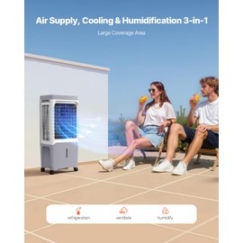 VEVOR Evaporative Air Cooler & Swamp Cooler, 1800 CFM Air Conditioner with 6.8 Gallon Water Reservoir, Remote Control, 12H Timer, 4 Ice Containers, 3 Fan Speeds, Air Humidifier, and Silent Operation