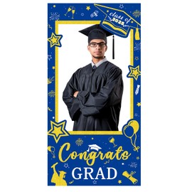 Graduation Decorations Class of 2025 Photo Booth Props - Blue and Gold 2025 Congrats Grad Frame & Photo Props Graduation Party Picture Backdrop Graduation Party Supplies