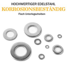 Pack of 684 flat washers, 9 sizes - M2, M2.5, M3, M4, M5, M6, M8, M10, M12 - stainless steel flat and locking washers. Assortment set with flat storage case / box, grey