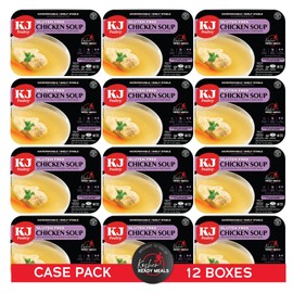 KJ Poultry Kosher for Passover Gluten Free Meals, Chicken Soup with Non Gebrokts Matza Balls, Halal, (12 Pack) Prepared Entree Fully Cooked, Shelf Stable Microwave Dinner, Travel, Military, Camping
