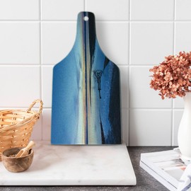 Ambesonne Yellowstone Cutting Board, Lake Horizon Clear Sky Mother Earth Natural Landmark Tree Branch Dawn Picture, Decorative Tempered Glass Cutting and Serving Board, Wine Bottle Shape, Blue Orange