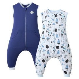 WONDAY 2 Pack Toddler Sleep Sack with Legs, Sleep Sack 2t-3t, Sleep Sack Baby Wearable Blanket, Sleeping Bag 0.5 TOG Sleep Sacks with Feet, Sleeveless Toddler Sleeping Sack