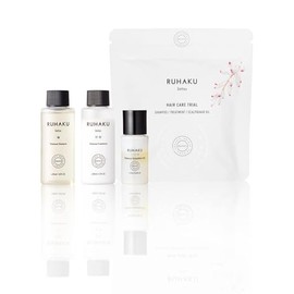RUHAKU Hair Care Trial 3-Piece Set Shampoo, Treatment, Scalp & Hair Oil, Luhaku Cosmos Certified Organic, Sensitive Skin, 98% Natural Ingredients, Moonpeach Moist