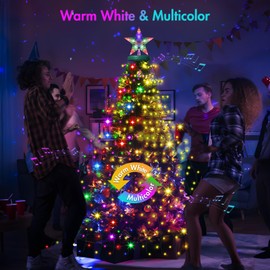 Christmas Tree Lights with Star Topper, 410LED Christmas String Lights with Ring for Tree, 6.6FT x 16 Lines Fairy Lights with 11 Modes for Indoor Outdoor Xmas Tree Decor, Warm White & Multi-Colored