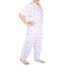 eMMe SQUARE - Summer Health Pyjamas with Back Zip, Health Suit for Disabled and Degent Elderly People, Light Cotton, Quality Material Made in Italy, Woman, M