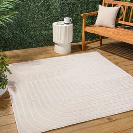 JONATHAN Y SCN101A-9SQ Odense High-Low Minimalist Angle Geometric Ivory/Cream 9' Square Indoor/Outdoor Area Rug, Pet Friendly, Non-Shedding, Stain Resistant, Easy-Cleaning for Backyard, Patio, Porch