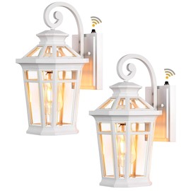 OPAXIS Outdoor Porch Lights, 2-pack White Outdoor Light Fixture Wall Mount, Dusk to Dawn Outdoor Sconce light, Anti-rust Exterior Wall Lantern with Glass Shade, Coach Lights for Garage, Patio, Balcony