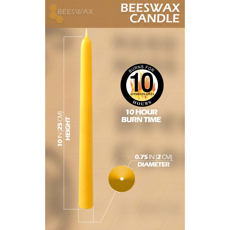 Hyoola 10" Beeswax Taper Candles - 10 Hour Burn Time