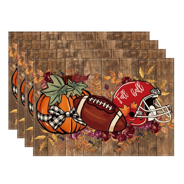 XCHI Fall Football Pumpkin Wood Placemats Set of 4 Table
