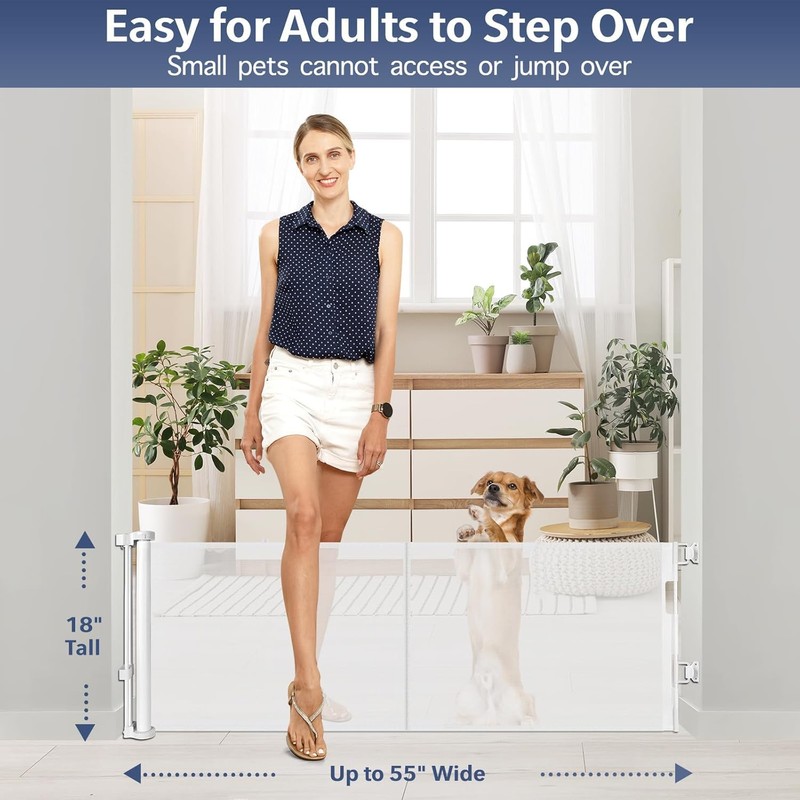 Reinforced 18" Tall Retractable Gate Step Over Dog Gate, 55"