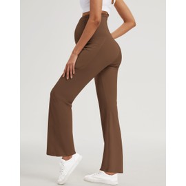 M MOTEEPI Maternity Pants with Pockets 29" Over Belly Dress Yoga Pants Stretchy Pregnancy Wide Leg Work Slack Maternity Clothes Coffee Large