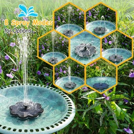 GAIZERL 3.5W Solar Fountain with 2000mAh Battery - Work On Cloudy Day- Upgrade Lucky Flower Glass Panel Solar Bird Bath Fountains, Hummingbird Water Fountain Pumps for Birdbath, Pool, and Pond
