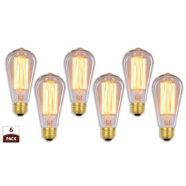 Royal Designs Clear Glass Vintage Decorative Antique Edison Style Incandescent S21 Light Bulbs, E26 Medium Brass Base, 130V, 60 Watts, Set of 6, LB-4001-6G