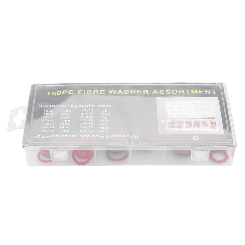 150Pcs Fiber Washer Insulation Flat Washer Assortment, 14 Sizes Red