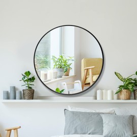 CONGUILIAO Black Round Mirror 28 Inch, Circle Wall Mirror, Large Bathroom Mirror, Round Mirror for Vanity, Living Room, Washrooms, Entryways (28in, Black)