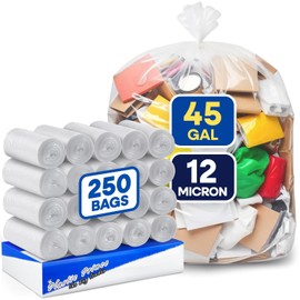 PLASTIC PRINCE 40-45 Gallon Can Liners 12 Mic High-Density Garbage Bags Clear 40" x 48" Trash Bags 250/Case