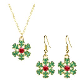 WCRAZYE Christmas Snowflake Earrings and Necklace Set for Women Dainty Cute Rhinestone Winter Red Green Snowflake Flower Pendant Necklace Party Jewelry Gifts for Daughter BFF Set (Gold)