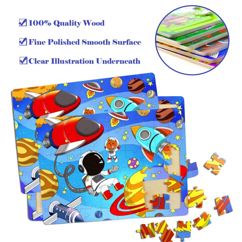 Puzzles for Kids Ages 4-8, 6 Pack Wooden Jigsaw Puzzles