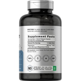 Horbäach Magnesium Oxide 865 mg | 200 Capsules | Non-GMO and Gluten Free Supplement