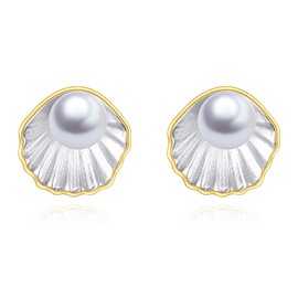 Seashell Stud Earrings 925 Sterling Silver Pearl Ocean Earrings Seashell Jewelry for Women Mom