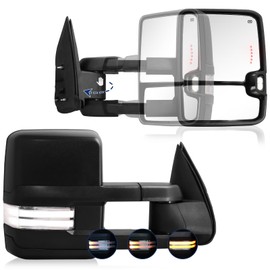 Switchback Towing Mirror Compatible with 2003-2007 Chevy Silverado GMC Sierra Tow Mirrors with Power Adjusted Heated Glass Running Light&Turn Signal Light Backup Lamp Chrome Back