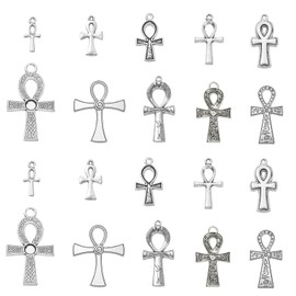 UR URLIFEHALL 50 Pcs Ankh Cross Charms Antique Silver Cross Charm Bronze Ankh Pendant for Jewelry Making DIY Bracelet Necklace