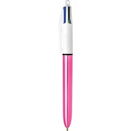 BIC 1 Ballpoint Pen 4 Colours Shine White / Pink Metallic Case 4 Classic Colours